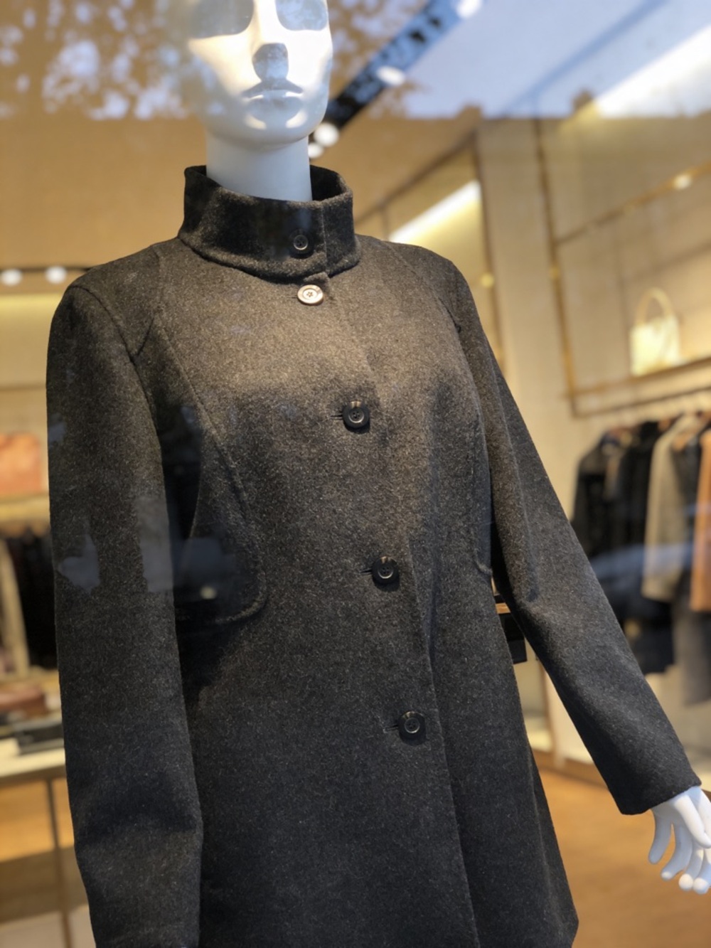 Escada Dark Gray Stand Collar Wool Pea Coat